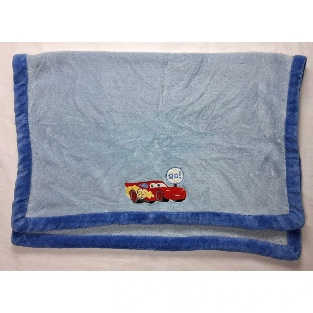 Lightning McQueen Go Disney Cars Baby Blanket Blue Fleece Pixar Boys Plush Lovey